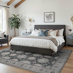 5x7 Area Rug Machine Washable Boho Rug for Living Room,Ultra-Thin Low Pile Carpet,Lightweight Indoor Printed Rug,Non Slip Floral Area Rug for Bedroom, Dining Room, Home Office,Black