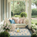 jinchan Elora 3x5 Floral Rug for Entryway Washable Rug Vintage Romance Design Small Mat Non Slip Indoor Doormat Lightweight Low-Profile Throw Carpet for Entrance Bathroom Laundry Room, Blue/Beige
