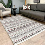 Alfa Rich 7x10 Red Burgundy White Gray Washable Area Rugs for Living Room Bedroom Kitchen Cotton Rug