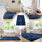 duduta Navy Blue Fluffy Round Rug 4x4 ft, Tie-Dyed Shag Fuzzy Plush Circle Throw Rug for Nursery Bedroom Living Room Home Decor