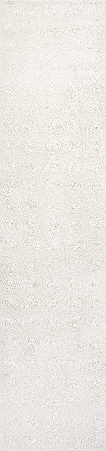Eyely UES100T-212 Supersoft Haze Solid Low-Pile Indoor Runner Rug, Coastal, Bohemian, Minimalist, Classic, Casual for Bedroom,Kitchen,Living Room,Non Shedding,Easy-Washing, Cream, 2 X 12