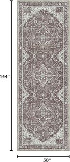 Bloom Rugs Washable Non-Slip 12 ft Runner - Dark Brown Traditional Medallion Runner for Entryway, Hallway, Bathroom, and Kitchen - Exact Size: 2.5' x 12'