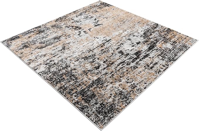 Rugs.com Leipzig Collection Rug – 5 Ft Square Beige Low-Pile Rug Perfect for Living Rooms, Kitchens, Entryways