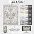 Farmhouse Distressed 8x10 Rugs for Living Room Bedroom, Washable Non Slip Vintage Dining Room Rugs for Under Table, Low Pile Thin Soft Carpet Medallion Pattern Printed Boho, Grey/Orange-Brown