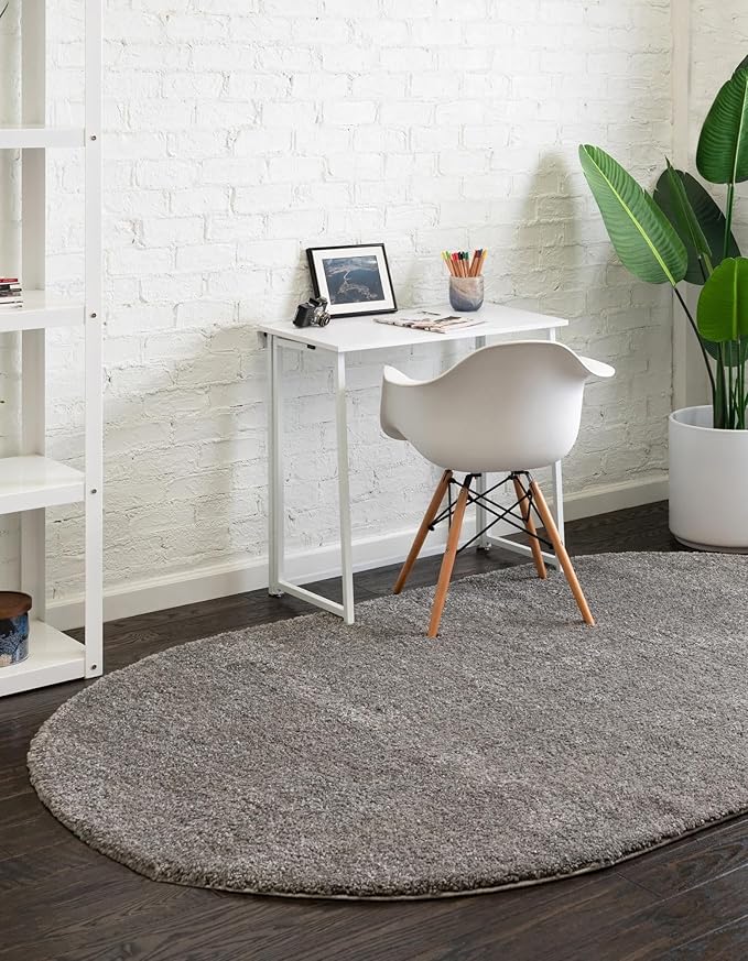 Unique Loom Solo Collection Area Rug - Calabasas (7' 10" x 10' Oval, Gray)