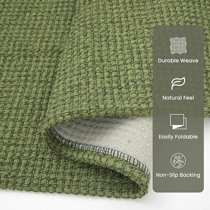 Braided Runner Rug 2x7 Ft Washable Runners for Hallways Non Slip Rubber Backed Kitchen Runners Cotton Entryway Runner Indoor, Woven Floor Carpet for Hall Kitchen Bedroom, Green