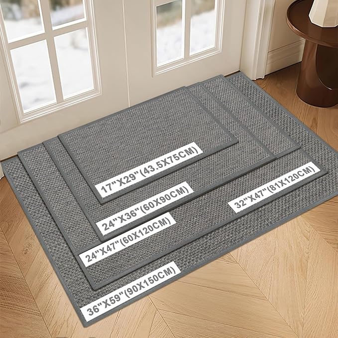 LEKEEPGO Door Mat 24"x36", Non Slip Door Mat Indoor Entrance, Rubber Backing Front Indoor Door mats Washable Absorbent Low-Profile Entryway Entry Resist Dirt Inside Door Mats, Light Grey