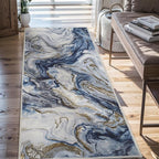 2x6 Runner Rug for Hallways Kitchen Modern Abstract Washable Runner Rug Blue Soft Non Slip Marble Carpet Runner for Laundry Entryway Bedroom Bathroom