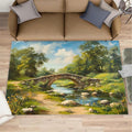 Forest Rugs for Bedroom - 5x7 Area Rug - Stone Bridge Stream Rugs for Living Room, Retro Country Style Rug, Non-Slip Washable Home Decor Carpet