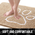 Smiry Dog Door Mat for Muddy Paws, Absorbent Dirt Trapper Non Slip Quick Dry Washable Chenille Mat for Mud Dogs, Entry Rug for Indoor and Outdoor (47x32 Inches, Beige and White)