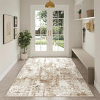 FMFUNCTEX 4x6 Washable Area Rug Abstract Modern Neutral Brown Grey Non Slip Soft Low Pile Thin Accent Entryway Entrance Indoor Carpet for Living Room Bedroom Dining Office Nursery Bedside, Grey Gold