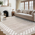 GarveeHome Scalloped Washable Rug 9x12 Area Rug for Living Room Modern Border Large Bedroom Throw Carpet with Rubber Backing Stain Resistant Boho Rug for Dining Room Home Decor Office, Fog