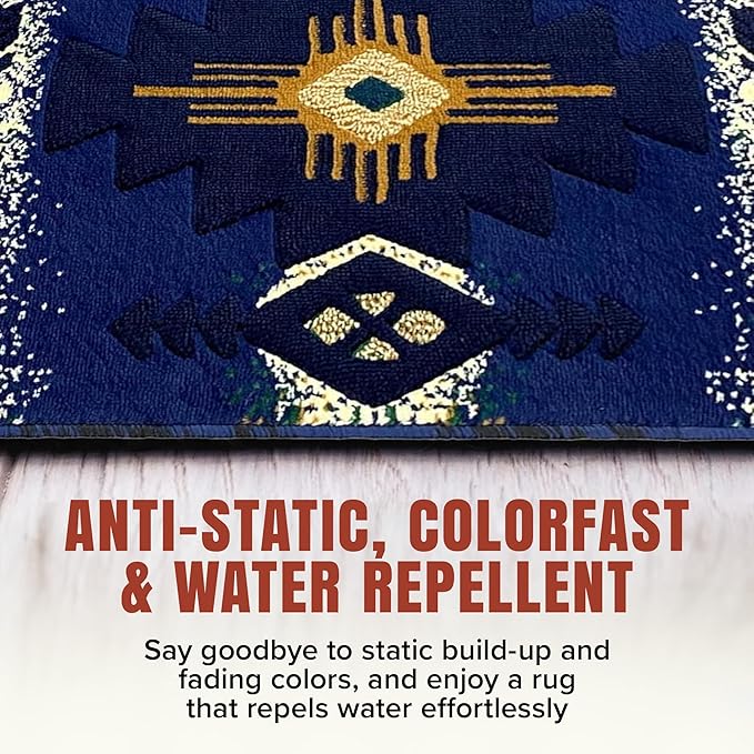 YHSF South West Native American Area Rug C318 - Easy Clean, Thick, Soft, Durable Native Tribal American Indian Inspired Rug for Bedroom/Living Room and More - Navy Blue, 3 ft 10 in x 5 ft 2 in