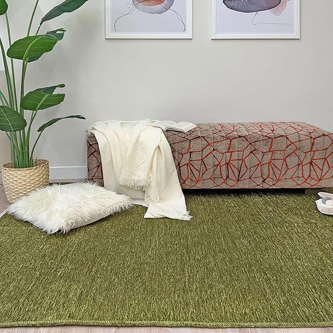 Alfa Rich 7x10 Green Washable Area Rugs for Living Room Bedroom Kitchen Cotton Decor Solid Rug