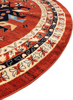 Unique Loom Taftan Collection Border Geometric Tribal Inspired Design Area Rug (8' 0 x 8' 0 Round, Terracotta/ Ivory)