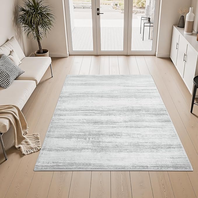 PADOOR Modern Abstract Area Rug - 3x5 Washable Rugs Non-Slip Small Carpet, Ultra Soft Low Pile Floor Rugs for Entrance Front Door Bedroom Bedside Laundry Room Grey