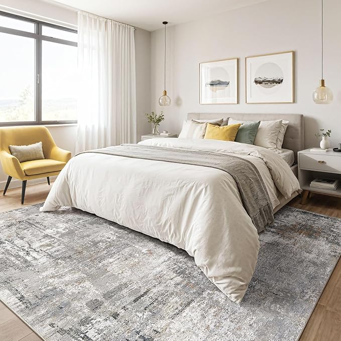 7x9 Area Rug Living Room: Washable Large Abstract Modern Soft Rugs Stain Resistant Indoor Floor Non Slip Accent Carpet for Bedroom Nursery Playroom Office Dining Room Dorm Home House- Gray Rust