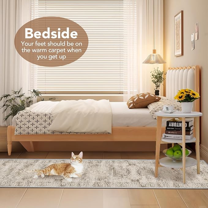 Washable Runner Rugs for Hallways 2x8 Non-Slip Hallway Runner Rugs for Entrance Bedroom Low Pile Vintage Runners Beige