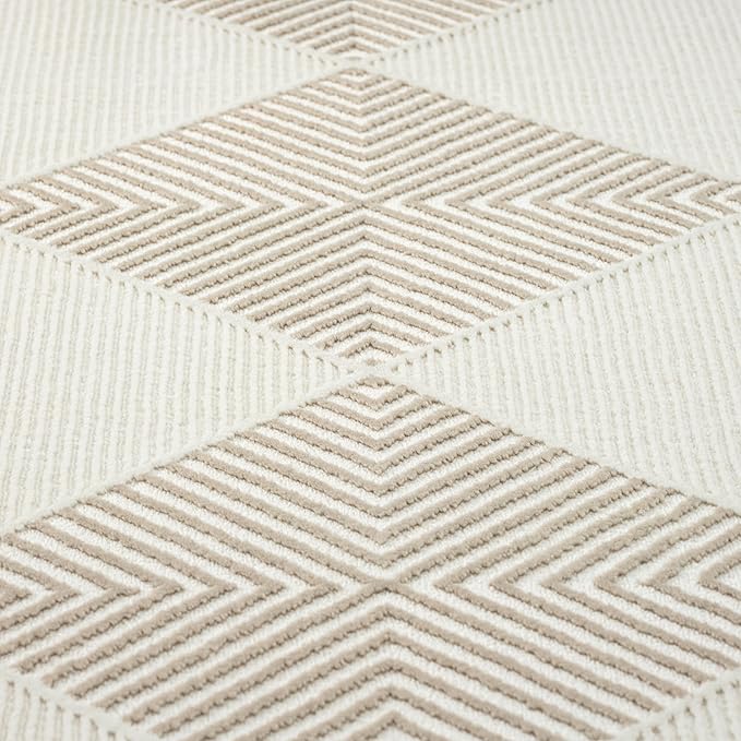 Abani Cream Area Rug for Living Room, Bedroom - Diamond Pattern - 8 x 10 -Durable & Easy to Clean