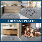 OLANLY Dog Door Mat for Muddy Paws 47x32, Paw Print Design, Absorbs Moisture and Dirt, Absorbent Non-Slip Washable Doormat, Quick Dry Chenille Mud Mat for Dogs, Entry Indoor Entryway Carpet, Grey