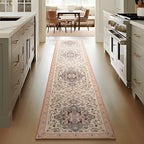 Phantoscope Washable Runner Rug 2'x10' Non-Slip, Vintage Boho Hallway Rugs for Entryway, Stair, Bedroom, Persian Floral Medallion Pattern, Low-Pile Foldable Floor Carpet, Ivory Rose/Fall Bloom