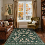 Moynesa Green 5x7 Living Room Rugs, Luxurious Vintage Boho Animal Washable Area Rug for Bedroom Dining Room Office Study, Low Pile Soft Non-Slip Easy Clean Retro Carpets for Indoor