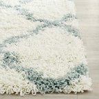SAFAVIEH Dallas Shag Collection Runner Rug - 2'3" x 14', Ivory & Light Blue, Trellis Design, Non-Shedding & Easy Care, 1.5-inch Thick Ideal for High Traffic Areas in Living Room, Bedroom (SGD257J)