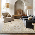 EVERGRACE Area Rugs for Living Room 6x9, Boho Floral Faux Wool Indoor Outdoor Rugs, Washable Rugs for Bedroom Dining Room Entryway Kitchen, Low Pile Floor Mat Carpet for Home Decor, Natural Beige