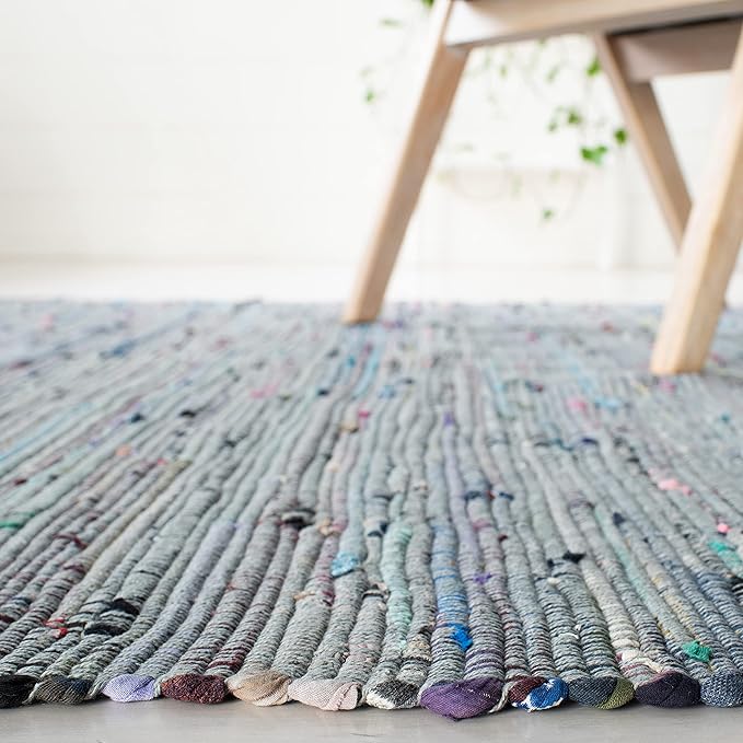SAFAVIEH Rag Rug Collection Area Rug - 6' x 9', Aqua & Multi, Handmade Boho Stripe Cotton, Ideal for High Traffic Areas in Living Room, Bedroom (RAR121K)