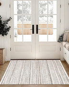 LUMI Ultra Thin Door Mat, 24x36 Non Slip Indoor Doormat Entrance Washable Rugs Entryway Oriental Vintage Soft Carpet for Kitchen Bedroom Front Door, White and Brown