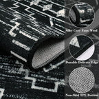 Wonnitar Washable Runner Rugs for Hallway 2'6"x10', Moroccan Non-Slip Black Long Kitchen Runner, Low Pile Boho Soft Carpet Runner for Entrance Living Room Entryway Bedroom (Black,2'6"x10')
