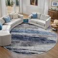 Ciicool 6ft Round Washable Rug, Modern Abstract Circle Rugs, Non-Slip Thin Low-Pile Rug Navy Grey Circular Print Distressed Carpet for Bedroom Living Room Under Dining Table Home Office Decor