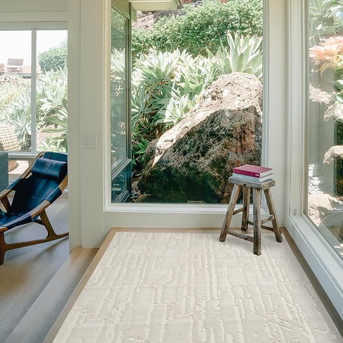 Revival Rugs Ebb 3'11"x6'1" Machine Washable Area Rug for Kitchen Bedroom - 100% Recycled Oeko-TEX Certified, Medium Pile, Beige, Cream