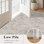 8x10 Floral Washable Area Rugs for Living Room, Vintage Boho Large Rug for Bedroom Dining Room, Distressed Botanical Birds Non Slip Low Pile Forest Animal Throw Carpet for Farmhouse Office, Beige Blue