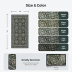 WITSHOCK Washable 2x4 Entryway Area Rug: Soft Non-Slip Backing Washable Rugs Vintage Flower Boho Accent Small Rugs for Bedroom, Kitchen, Bathroom, Nursery Entrance,Dark Green