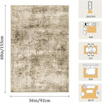 3x5 Machine Washable Area Rug for Entryway, Brown Modern Vintage Abstract Rug Non-Slip Low Pile Soft Faux Wool Small Carpet, Kids and Pets Friendly for Bedroom Kitchen Hallway Home Decor Rug