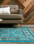 Rugs.com Yasmin Collection Rug – 5' x 8' Turquoise Medium Rug Perfect for Bedrooms, Dining Rooms, Living Rooms