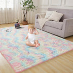 Andency Soft Area Rugs for Living Room Bedroom, 4x6 Fluffy Shaggy Bedside Rug, Non-Slip Large Shag Fuzzy Plush Carpets for Bedroom Kids Dorm Nursery Home Decor Aesthetic, Tie-Dyed Brown