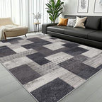 Modern Geometric Patchwork Indoor Area Rug for Living Room, Charcoal 6'x 9' Large Rug Rockwood Collection Hardwood Floors Decor for Bedroom, Grey Throw Carpet for Office Entryway Dining Room