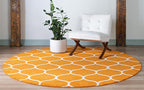 Rugs.com Lattice Frieze Collection Rug – 4' Round Orange Medium Rug Perfect for Kitchens, Dining Rooms