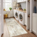 Washable Area Rugs 2'x10' Non-Slip Modern Abstract Soft for Living Room Entryway Bedroom Nursery, Print Pattern, Neutral Brown Gray