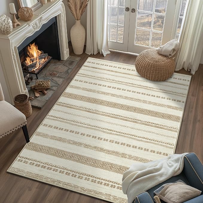 jinchan Moroccan Boho 3x5 Area Rugs for Entryway - Machine Washable Soft Throw Rug Bohemian Design Non-Slip Carpet for Entrance Living Room Kitchen Bedroom (3‘x5', Beige)