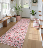 Lahome Insect Hallway Runner Rug, 2'5''x8' Ultra-Thin Washable Runners for Hallways Kitchen, Soft Laundry Room Rug Non-Slip Long Carpet for Entryway Bedroom Bathroom, Pink