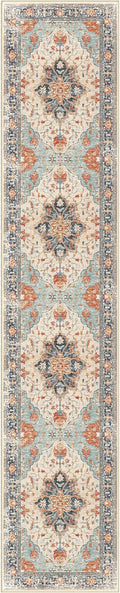 Area Rugs 2'6''x12' Washable Non-Slip, Floral Vintage Distress Print Pattern Medallion Carpet for Living Room Bedroom Dining Room, Beige Navy Blue Orange Colorful