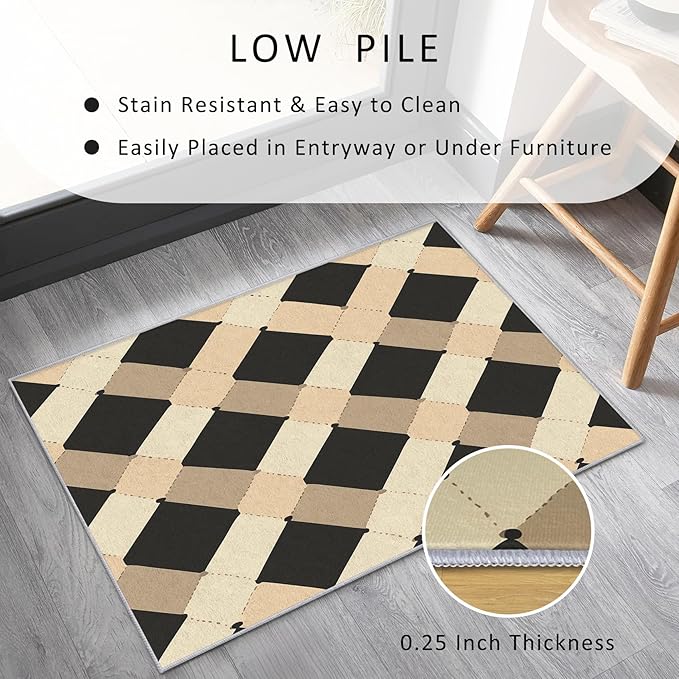 Washable 5x5 Modern Geometric Rug Living Room, Abstract Diamond Design Area Rugs for Bedroom, Modern Geometric Home Decor Carpet, Low Pile, Non Slip, Kids & Pet Friendly (N4153)