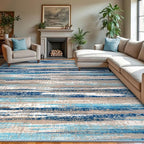 Modern Abstract 9x12 Large Machine Washable Living Room Rug Non-Slip Soft Bedroom Area Rug Blue Ultra Thin Print Faux Wool Carpet Throw Rugs for Nursery Playroom Dining Room Indoor Office