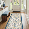 jinchan Elora 3x10 Floral Runner Rug for Hallway Washable Runner Vintage Romance Design Non Slip Thin Indoor Floor Cover Low-Profile Throw Carpet for Entryway Bathroom Bedroom Porch, Blue/Beige
