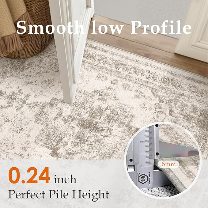 Runner Rug 2x7 Beige Hallway Washable Carpet Non Slip Vintage Medallion Carpet Low Pile Soft Distressed Retro Indoor Long Rug for Entryway Kitchen Bathroom Laundry Bedroom