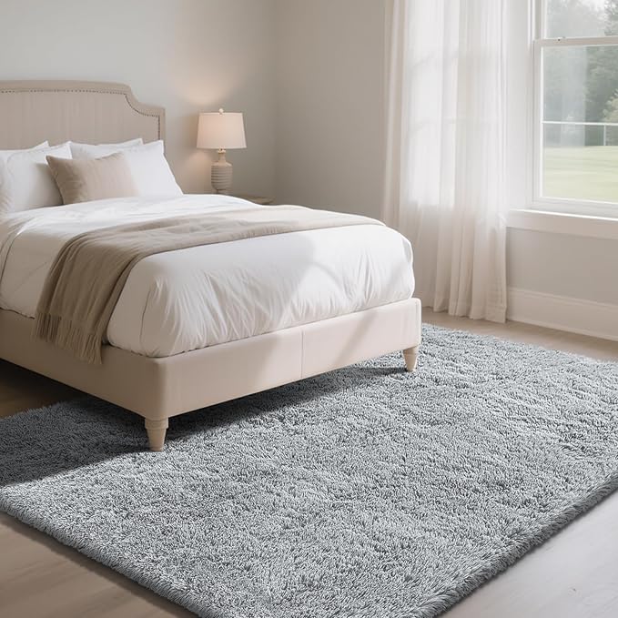 Fluffy Rug Shaggy Area Rug, Grey 5x8 Area Rugs for Bedroom, Small Bedside Rug, Soft Fluffy Shaggy Entryway Throw Rugs for Living Room Bedroom Kids Room Home Decor