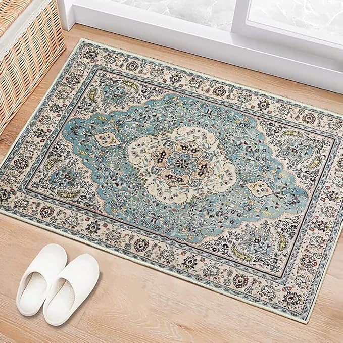 Boho Vintage Oriental Entry Rugs for Entrance Non-Slip Washable Tribal Small Area Rug,Ultra Soft Bohemian Floral Medallion Low-Pile Indoor Front Door Mat for Bedroom Kitchen Bathroom 24" x 36"